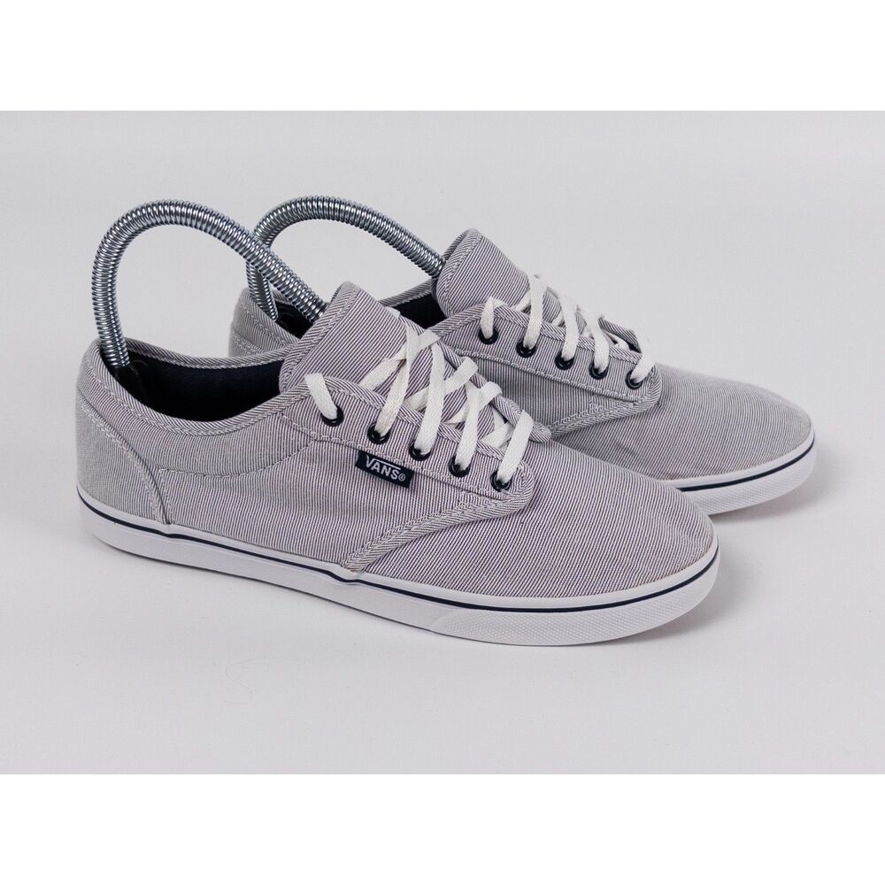 Vans Atwood Classic Low Sneakers Blue White Seersucker Stripe Women's 7.5